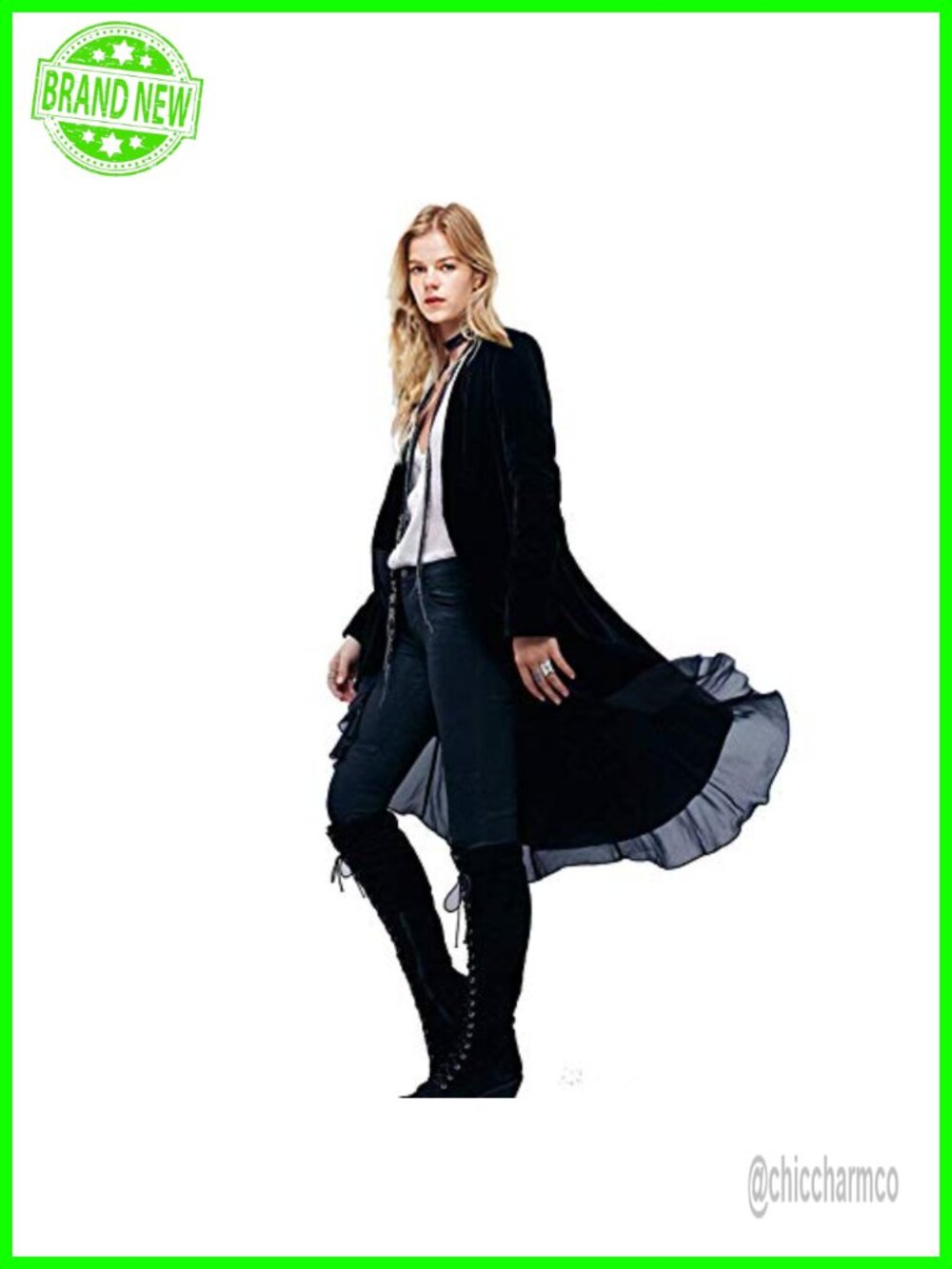 Velvet Asymmetric Ruffled Long Blazer Coat Casual Jacket